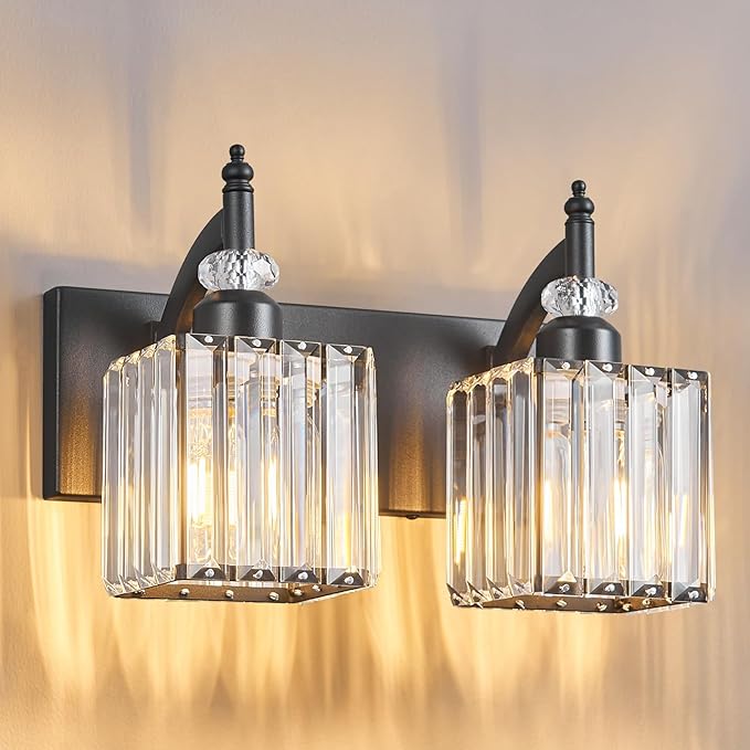 BBLLWJ Modern Bathroom Vanity Light 2-Light Black Crystal Light Fixtures Over by BBLLWJ