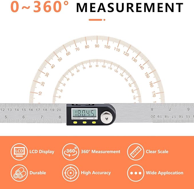 Yanguotool Digital Angle Ruler: 200mm/8-Inch Protractor Finder - Image 3