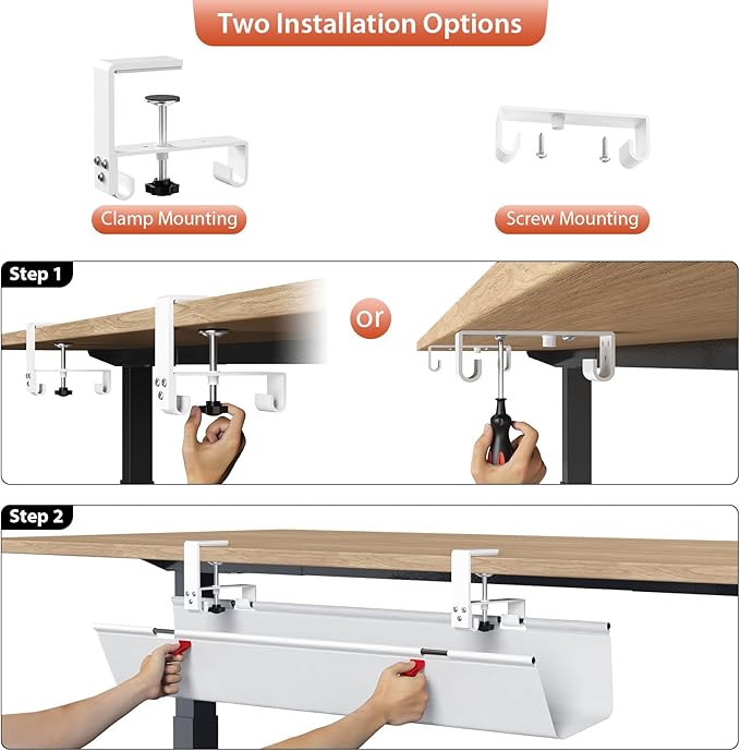 Univivi No Drill Under Desk Cable Management Tray, Clamp/Screw Mount Desk Cable - Image 6