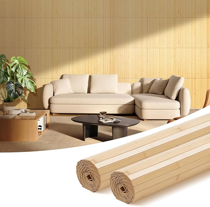OUZUGIE 2 Pack 96x24 Inch Natural Bamboo Wall Panel – Carbonized Pole Wrap by OUZUGIE
