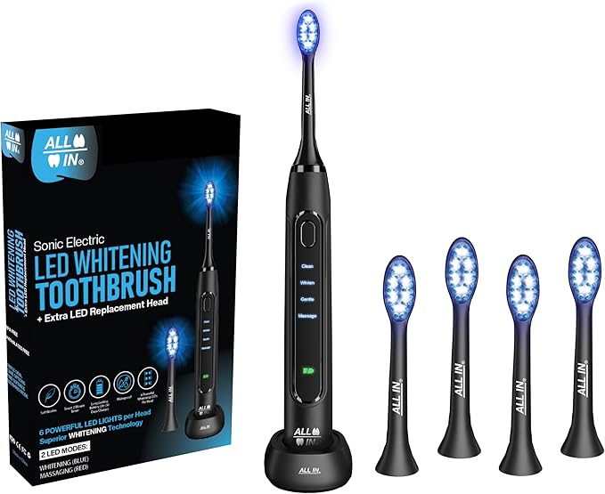 ALL IN Sonic LED Whitening Toothbrush and Replacement Heads Full Set by All-IN