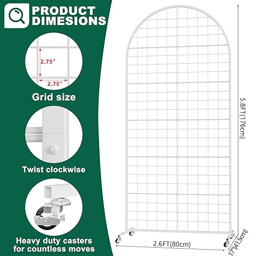 Asee'm Grid Wall Panels Display Stand 2.6' x 5.8' FT White Movable Wire Grid - Image 2