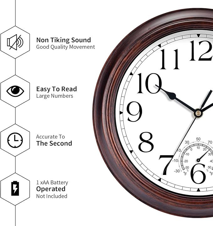 KECYET 8.5 Inch Outdoor Wall Clock - Image 9