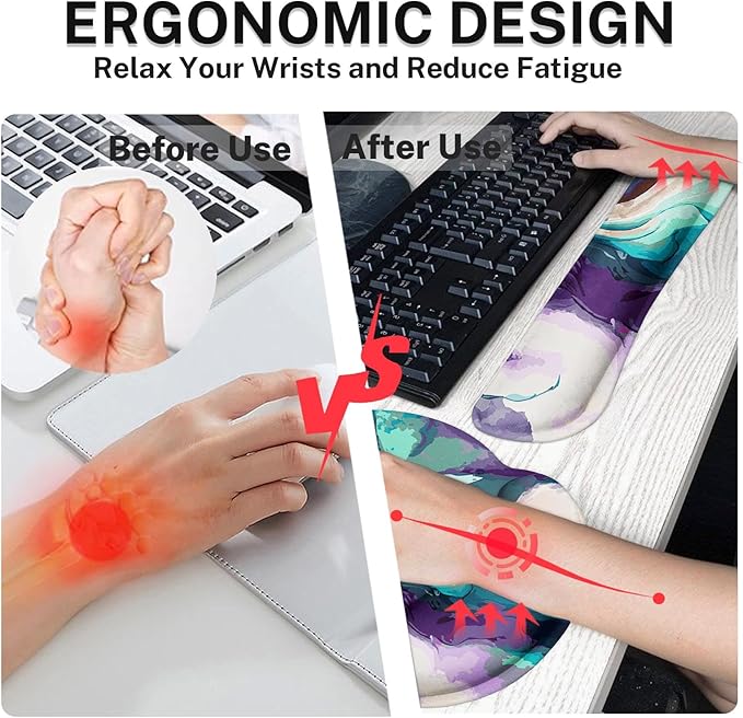 Britimes Teal and Purple Liquid Marbling Keyboard Mouse Pad Set 4in1 Large - Image 8