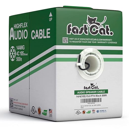 fast Cat. Speaker Wire 14 Guage 4C, UL Listed & CMR/CL3R-FT4 Rated by CONNECTIVITYviafastCat