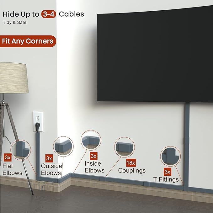 Grey Cable Concealer Wall Kit - 315in Cable Raceway - Image 4