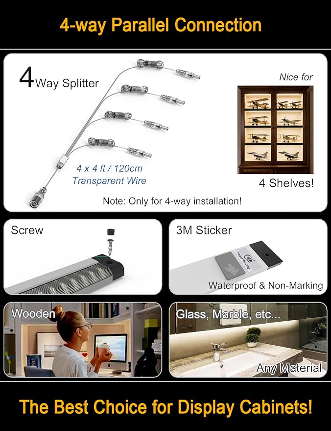 EBD LED Shelf Lights for Bookshelf Display Case Kitchen Counter Bar 4-Way 48” - Image 2