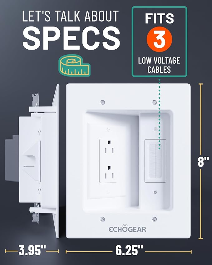 ECHOGEAR TV Cord Hider for Wall Mounted TV – Dual Outlet in-Wall Cable - Image 3