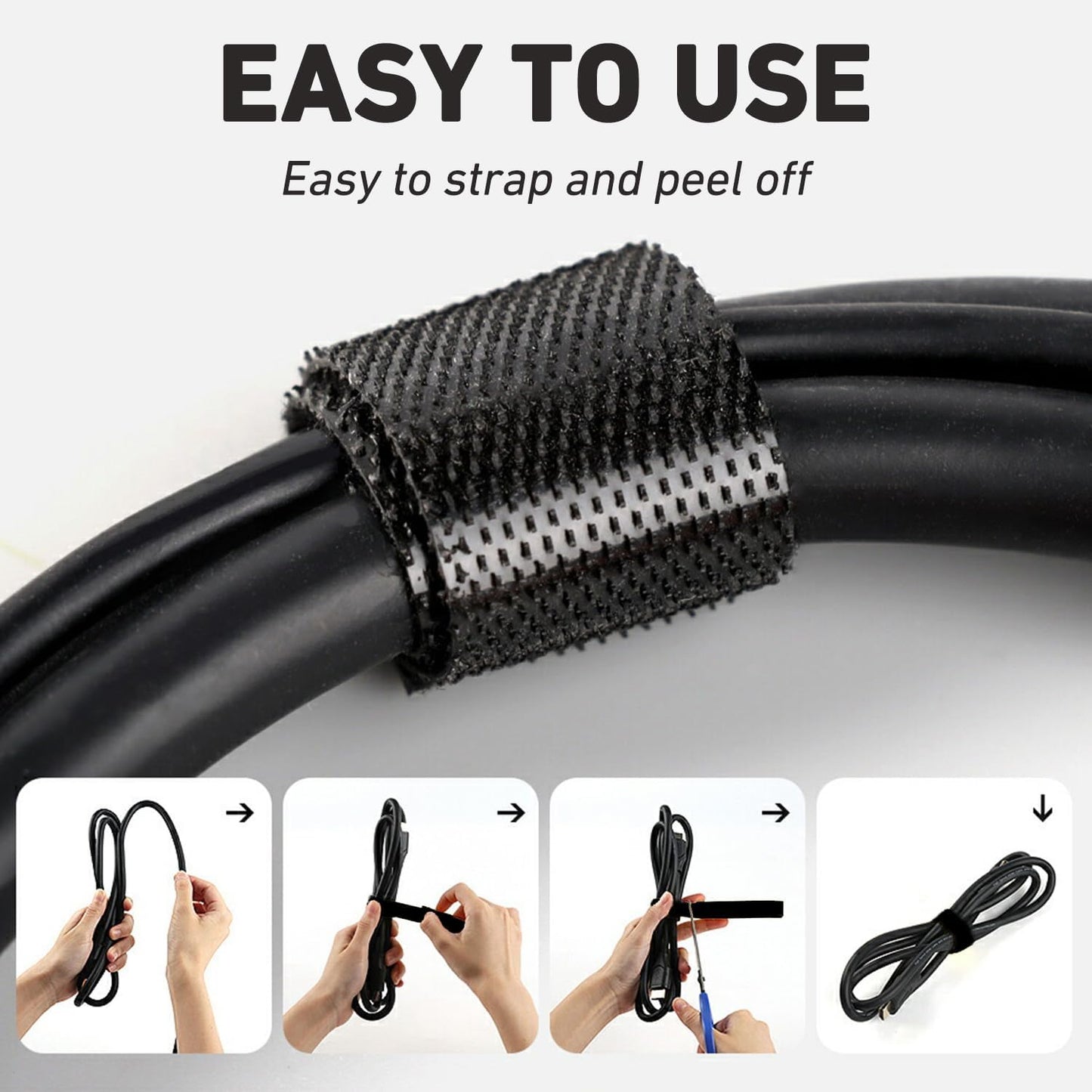 100ft x1/2 in Hook and Loop Roll, Hitotsu Reusable Fastening Tape Cable Ties, Self-Gripping Multi-Purpose Wrap Fasteners for Cord Manage,Home, Office, Electrical Cords, Data Center, White