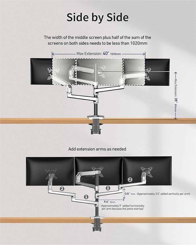 Ergounion Triple Monitor Mount, Holds Screens up to 40 Inches and 25 lbs - Image 6