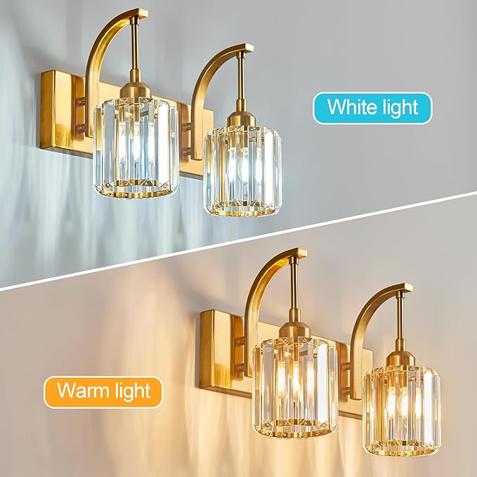 FDPBY Bathroom Crystal Vanity Lights 2-Light Gold Wall Lamp Modern Crystal - Image 2