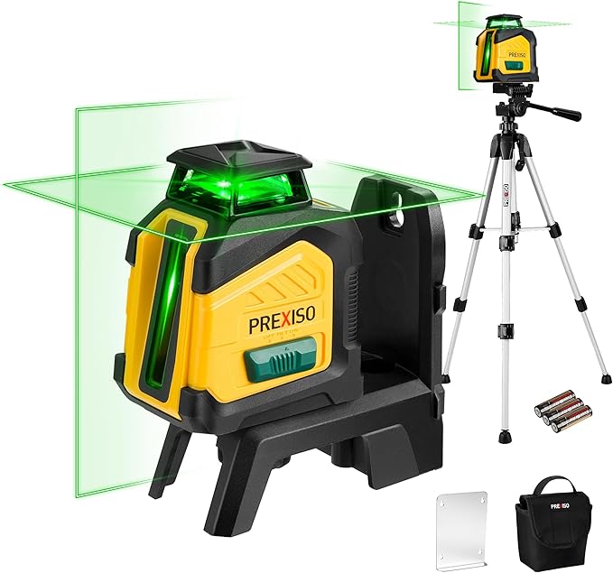PREXISO 360° Laser Level with Tripod, 100Ft Dual Power Self Leveling Cross Line by PREXISO