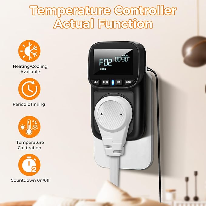 Diymore Digital Temperature Controller Outlet, 1800W Plug in Thermostat - Image 2