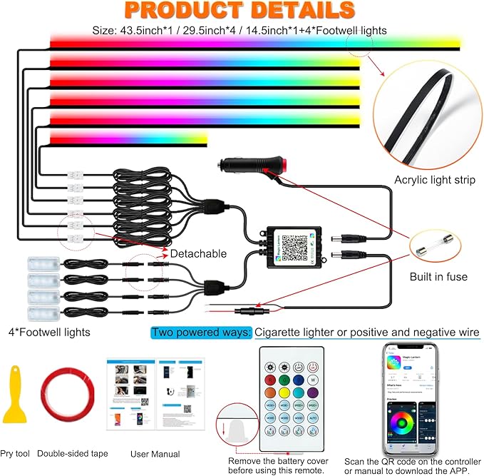 Jushope Interior Car LED Strip Lights, Acrylic LED Lights - Image 6