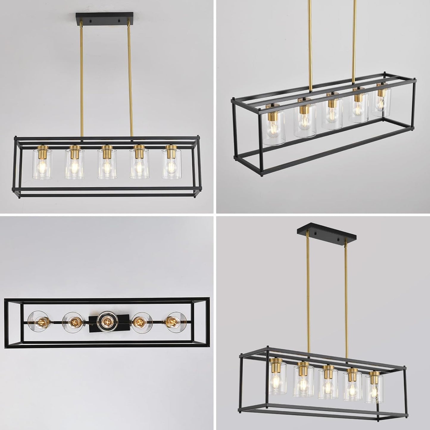 5-Light Dining Room Fixture Black and Gold Kitchen Island Lighting