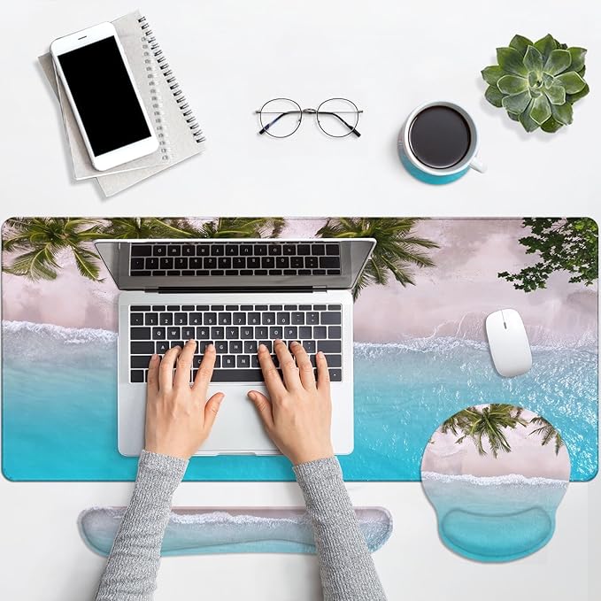 Britimes Blue Turquoise Ocean Keyboard Mouse Pad Set Beach Summer 4in1 Large - Image 7