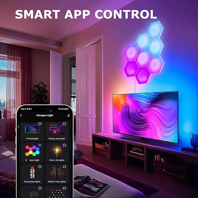 Smart Hexagon Lights DIY Hexagon Led Light App & Remote Controlled & Music Sync - Image 5