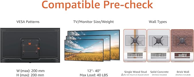 Amazon Basics Tilt TV Wall Mount fits 12-40 inch TVs and VESA 200x200 - Image 3