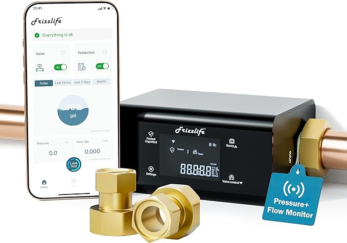 Frizzlife LP365-P 1.25-Inch Smart Water Monitor and Automatic Shutoff by FRIZZLIFE