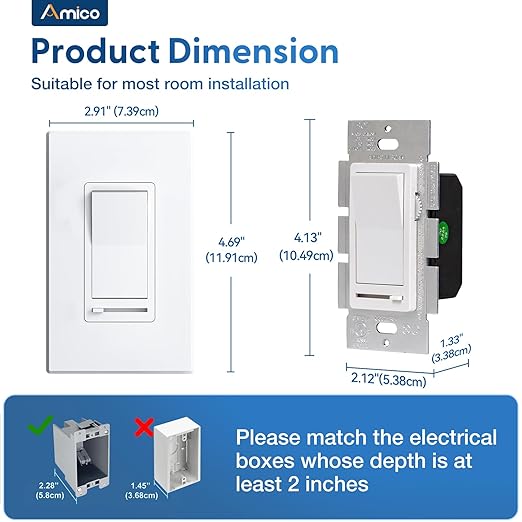 Amico 24 Pack Dimmer Light Switch, Single-Pole or 3-Way Slide Dimmer Switches - Image 6