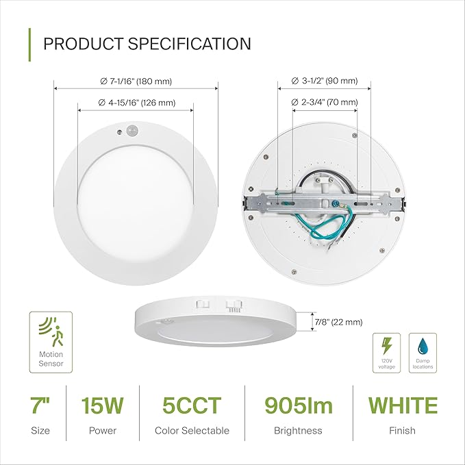 ASD LED 7" Round Flush Mount Ceiling Light Fixture, Low Profile Surface - Image 2