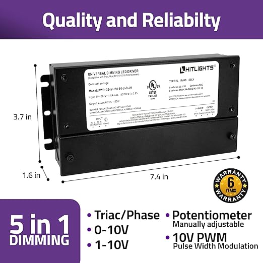 HitLights 150W Dimmable LED Driver, Electronic Transformer, 120V AC to 24V DC - Image 5
