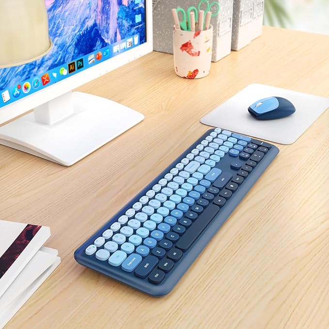 HotFox Wireless Keyboard and Mouse Combo, Full-Size Retro Typewriter Keyboard - Image 9