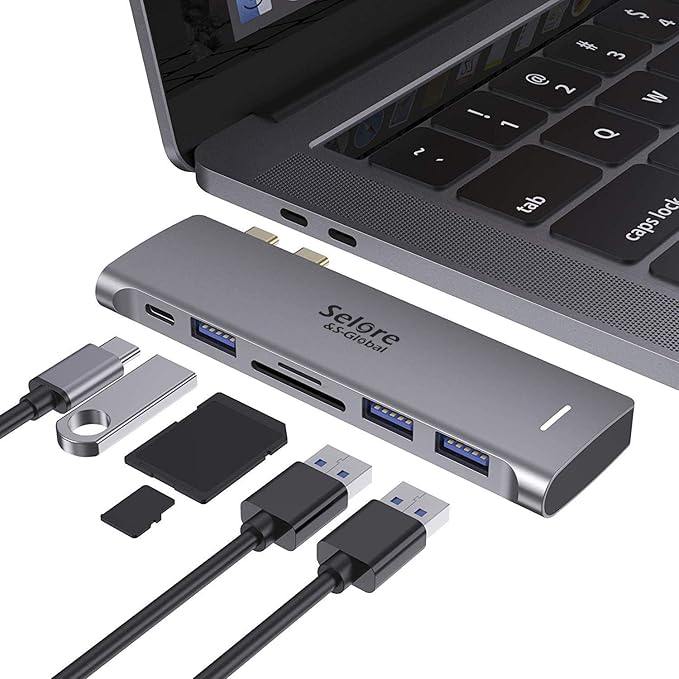 USB C Adapter for MacBook Pro/Air M1 M2 M3 2021 2020 2019 13" 15" 16", 6 in 1 by SeloreS-Global