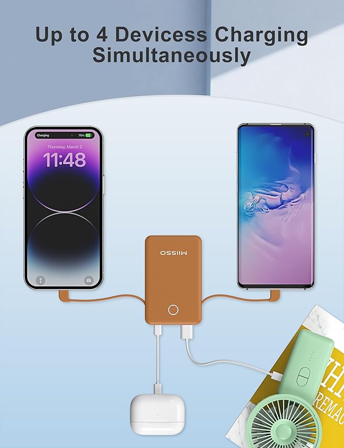 miisso 6000mah Ultra Slim Built in Cables Power Bank, Card Size Built in USB C - Image 5