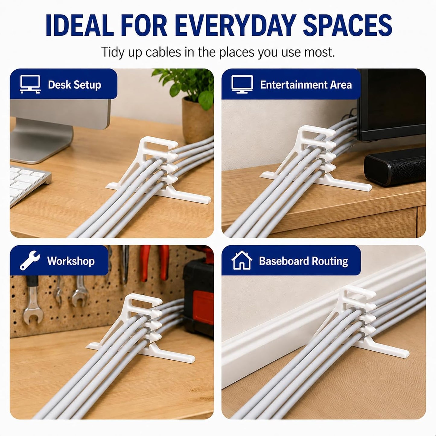 Multi-Cable Staples 200 Pack, White Electrical Wire Stackers, Steel Nails | Multi-Wire Cable Clips Compatible with Romex NM Cable Coaxial CAT5 and CAT6 Data Lines, Nail-On Fasteners for Wood Studs