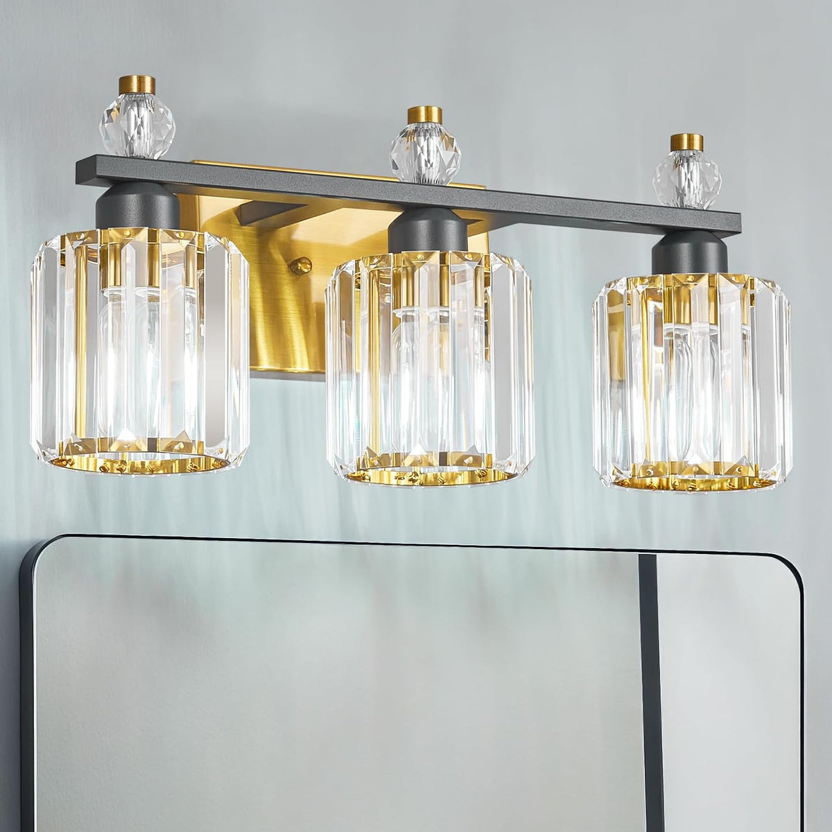 FDPBY Bathroom Vanity Lights 3-Light Sand Black Gold Modern Crystal Vanity
