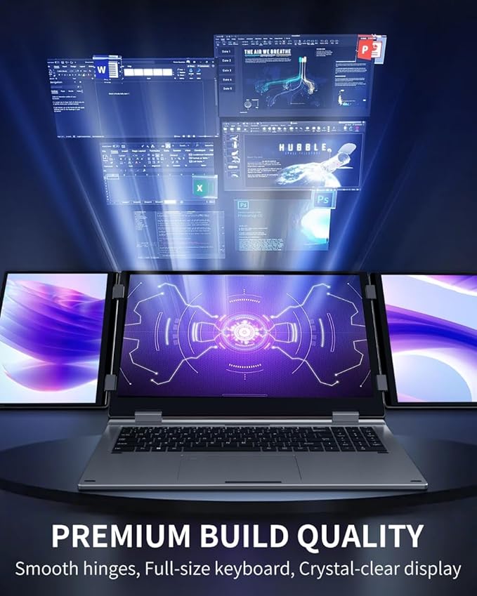 KOOFORWAY Triple Screen Laptop, 16” Main + Dual 10.5” Monitors, Core i7-1270P - Image 9