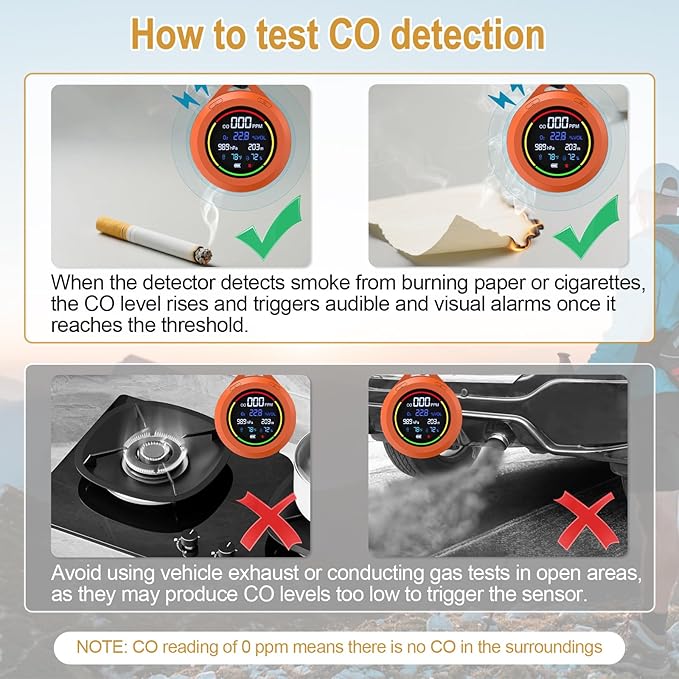 Portable Carbon Monoxide Detectors, 6-in-1 CO Detector, - Image 5