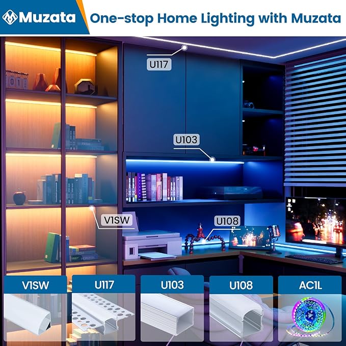 Muzata 10Pack 3.3FT/1M Plus-Size Spotless LED Channel Black LED Strip Diffuser - Image 7