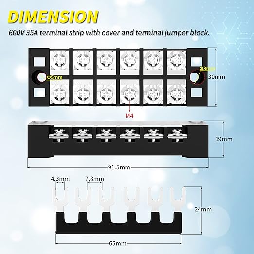 Joinfworld 35A Terminal Block 6 Position Screw Terminal Strip Dual Row - Image 2