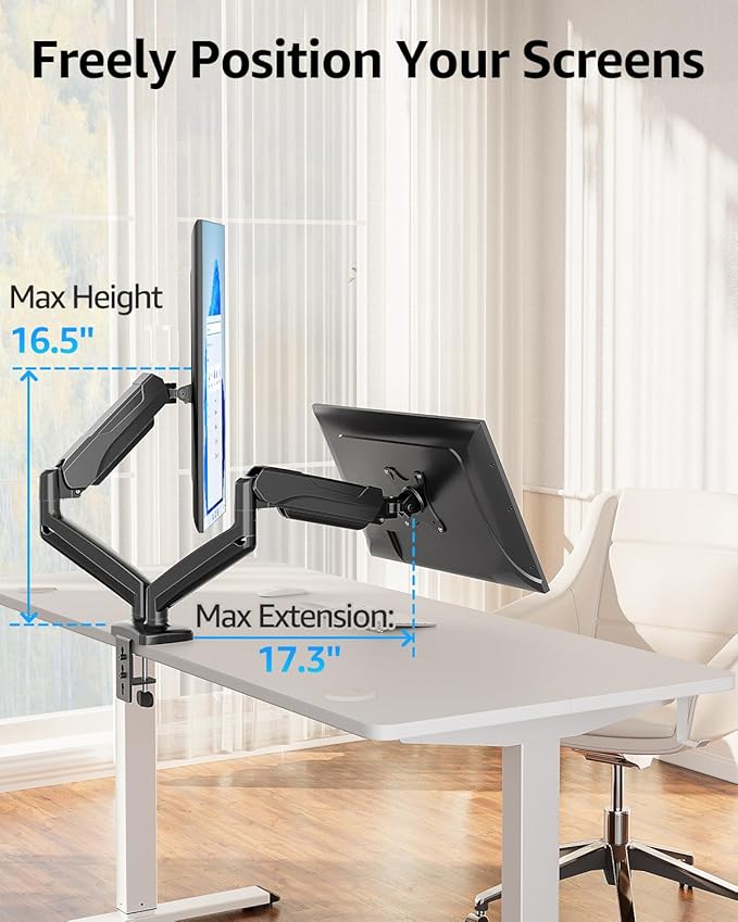 MOUNTUP Dual Monitor Stand for Desk, Monitor Arms for 2 Monitors 32 27 24 22 - Image 5