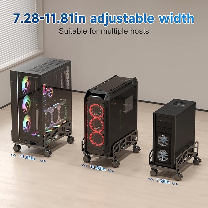 Pholiten Adjustable Computer Tower Stand, 7.28 to 11.81 inch Wide Steel CPU - Image 3