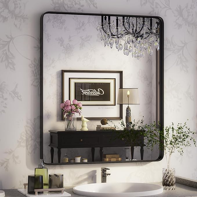 ISKM Wall Framed Mirror for Bathroom 28" x 36" Rectangular Hanging Mirror by ISKM-IStillKeepMovin