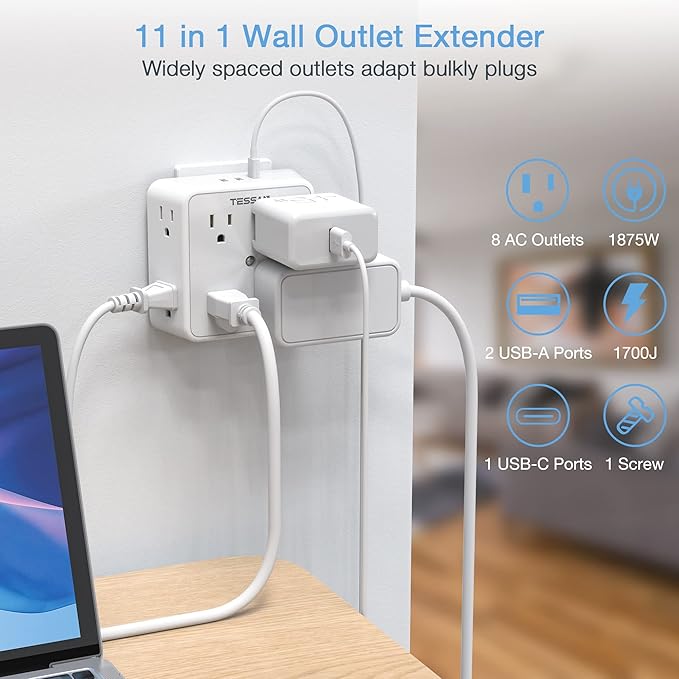 Surge Protector 8 Outlet Extender, TESSAN Multi Outlet Splitter - Image 2