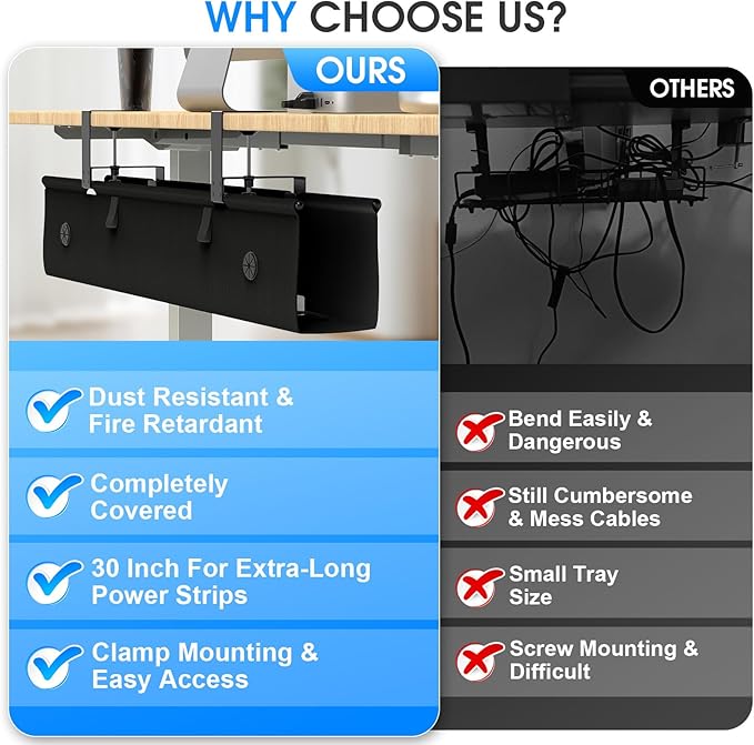 KIGJU Under Desk Cable Management Tray, 30-inch No-Drill Cord Organizer - Image 6