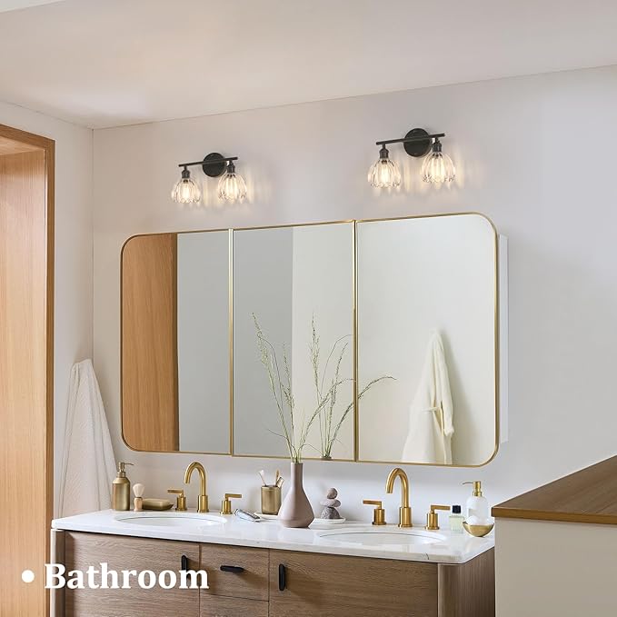 Shenmoyl Bathroom Light Fixtures, 2-Light Black Vanity Wall Light Over Mirror - Image 2