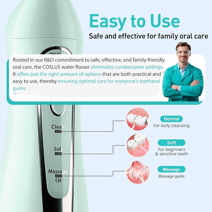 COSLUS Water Dental Flosser Teeth Pick: Portable Cordless Oral Irrigator 300ML - Image 5