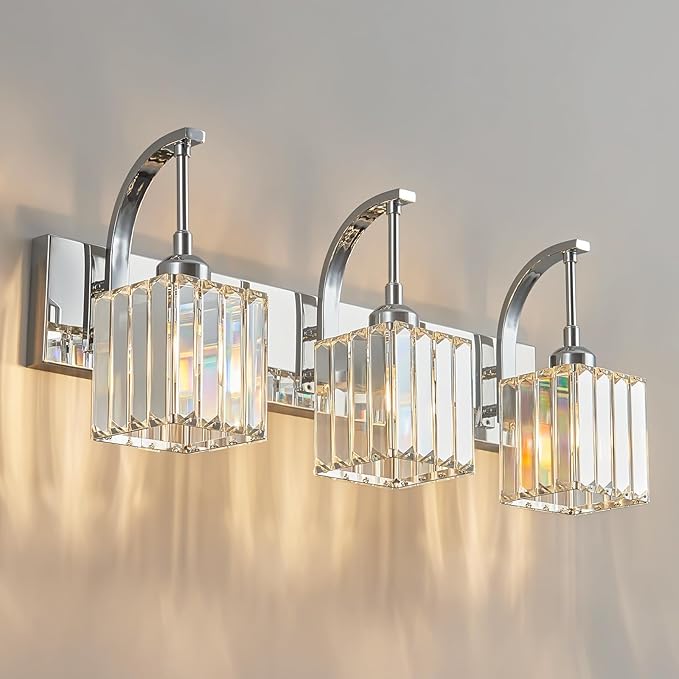FDPBY Crystal Vanity Lights 3-Light Chrome Bathroom Vanity Lights Modern by FDPBY