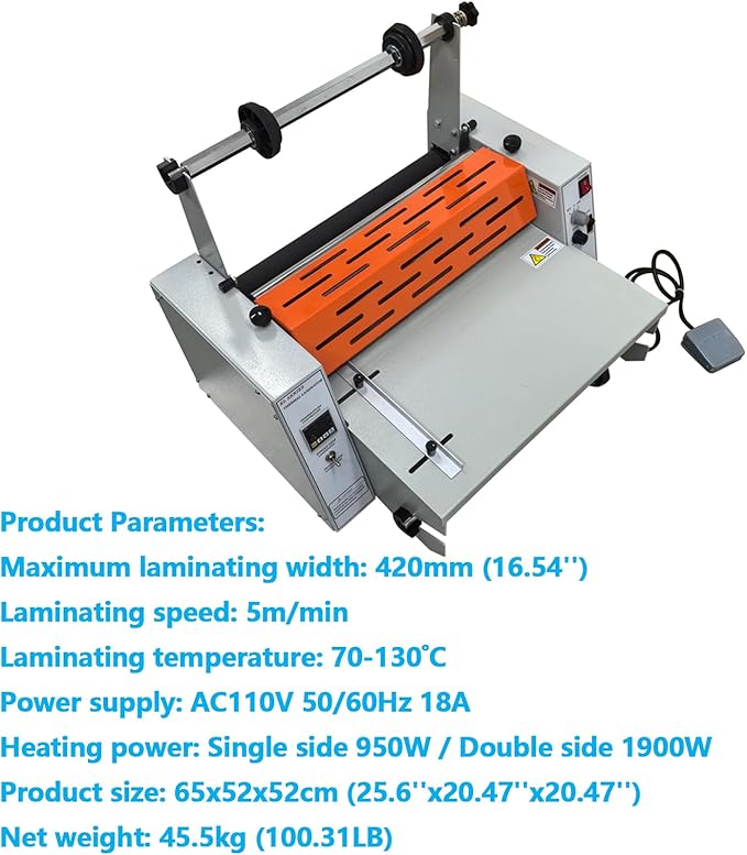 WYDDDARY 16.54''/420MM Electric Steel Roller Thermal Laminator Hot Cold Roll - Image 3