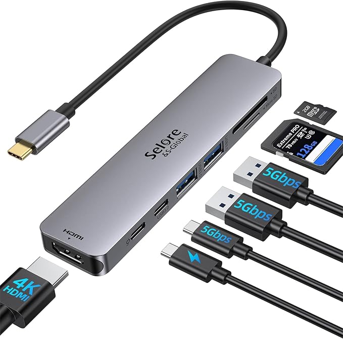 USB C Hub HDMI Adapter for MacBook Pro/Air, 7 in 1 USBC Dongle by SeloreS-Global