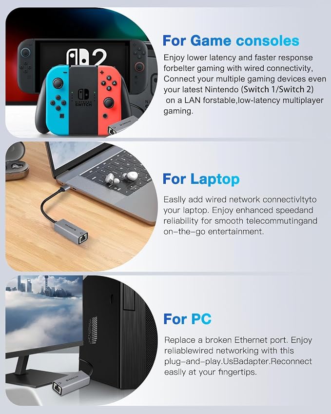 USB c to ethernet Adapter, ethernet to USB C, usbc to CAT6, Gigabit to c Port - Image 6