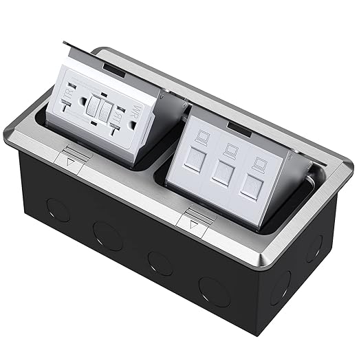 KYHSHJ Dual Pop-Up Floor Electrical Outlet Box Kit，20 Amp Stainless Steel GFCI by KYHSHJ