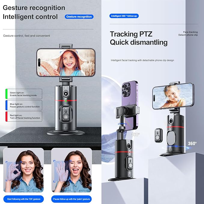 MQOUNY Auto Tracking Phone Holder, 360° Rotation Phone Camera Mount Smart - Image 3