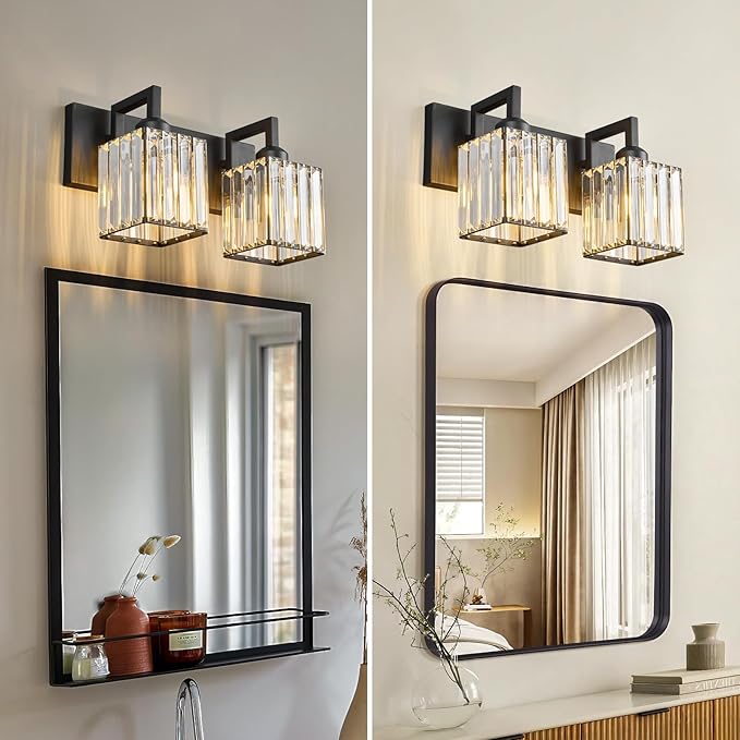 FDPBY Modern Bathroom Vanity Light 2-Lights Black Crystal Bathroom Wall Light - Image 4