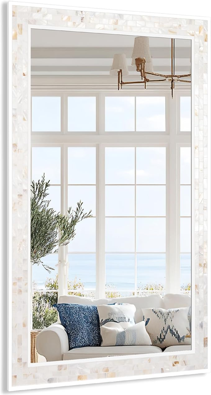 Tanmicoshomy 24 x 47 Inch White Rectangle Wall Mirror, Rectangular Mirrors - Image 2
